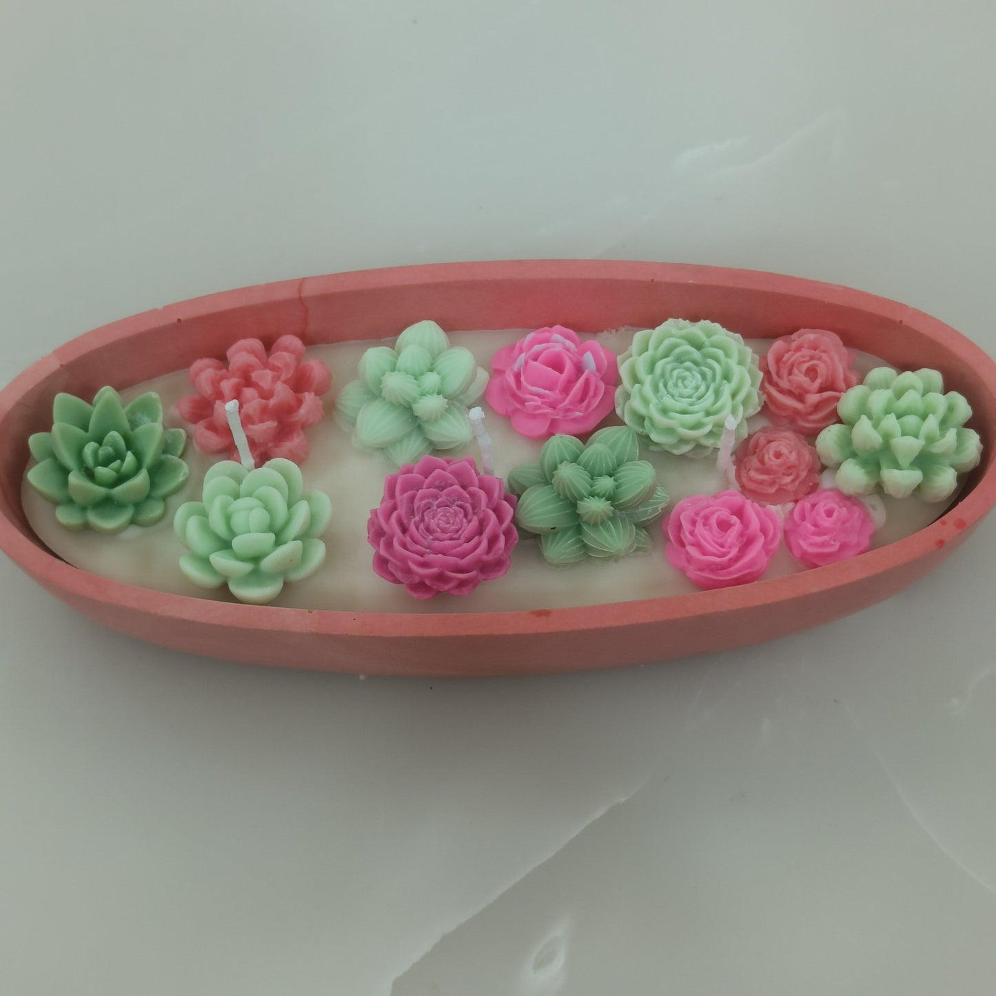 Succulent Bloom Concrete Boat Candle – Natural Wax