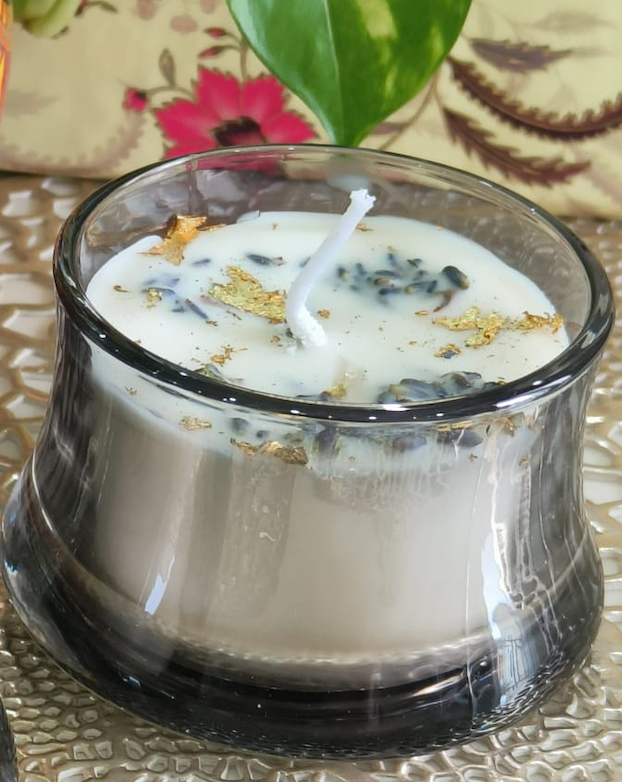 Glass Votive Candle – Lavender & Gold Foil