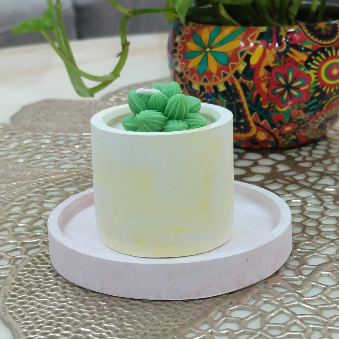 Succulent Concrete Jar Candle – Natural Wax