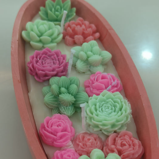 Succulent Bloom Concrete Boat Candle – Natural Wax