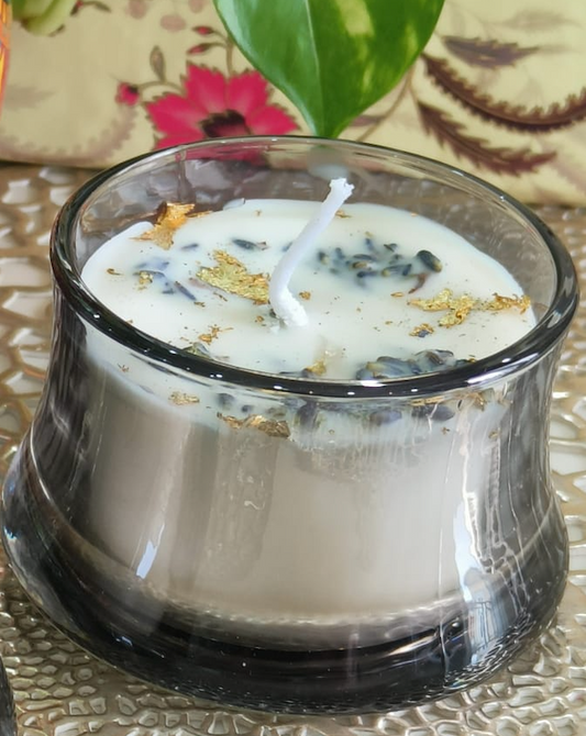 Glass Votive Candle – Lavender & Gold Foil