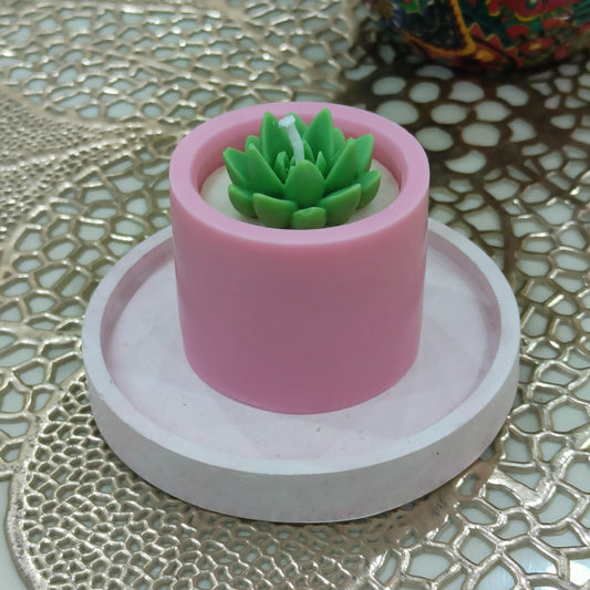 Pink Wax Succulent Candle – Handcrafted & Natural